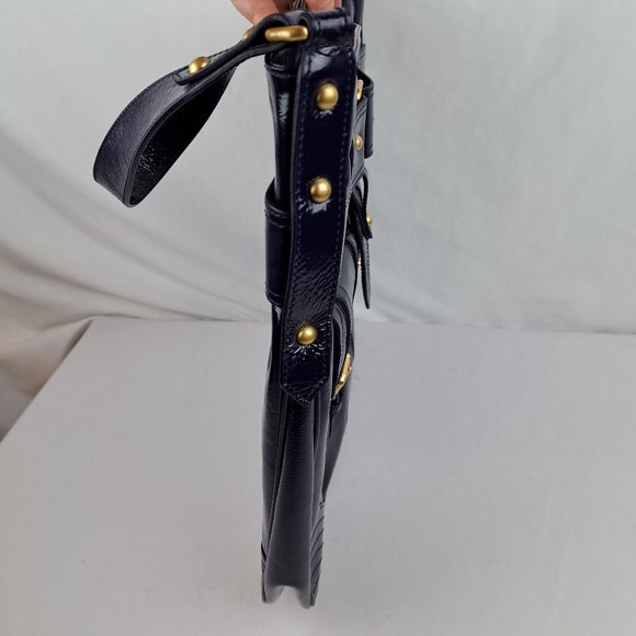 Victor Alfaro Patent Leather Purple Shoulder Bag Large Tote Style with Dust Bag - Picture 10 of 16